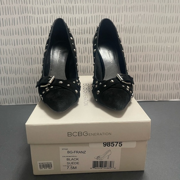 BCBG Generation -  Black Suede Studded Leather Stiletto Women’s Heels Size 7.5 - Picture 8 of 8